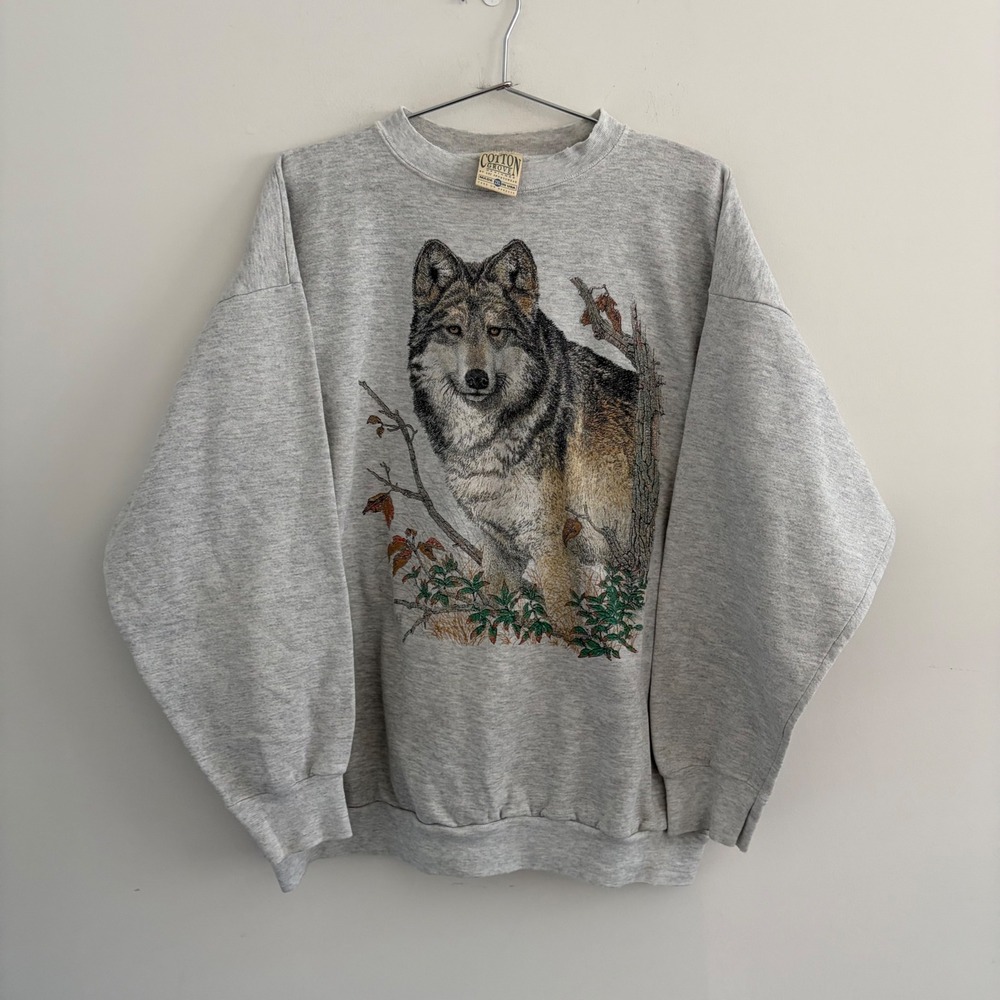 Vintage Cotton Grove Designs Wolf Graphic Sweatshirt Gray 2XL USA